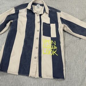 Zara Navy and Cream Striped Shirt